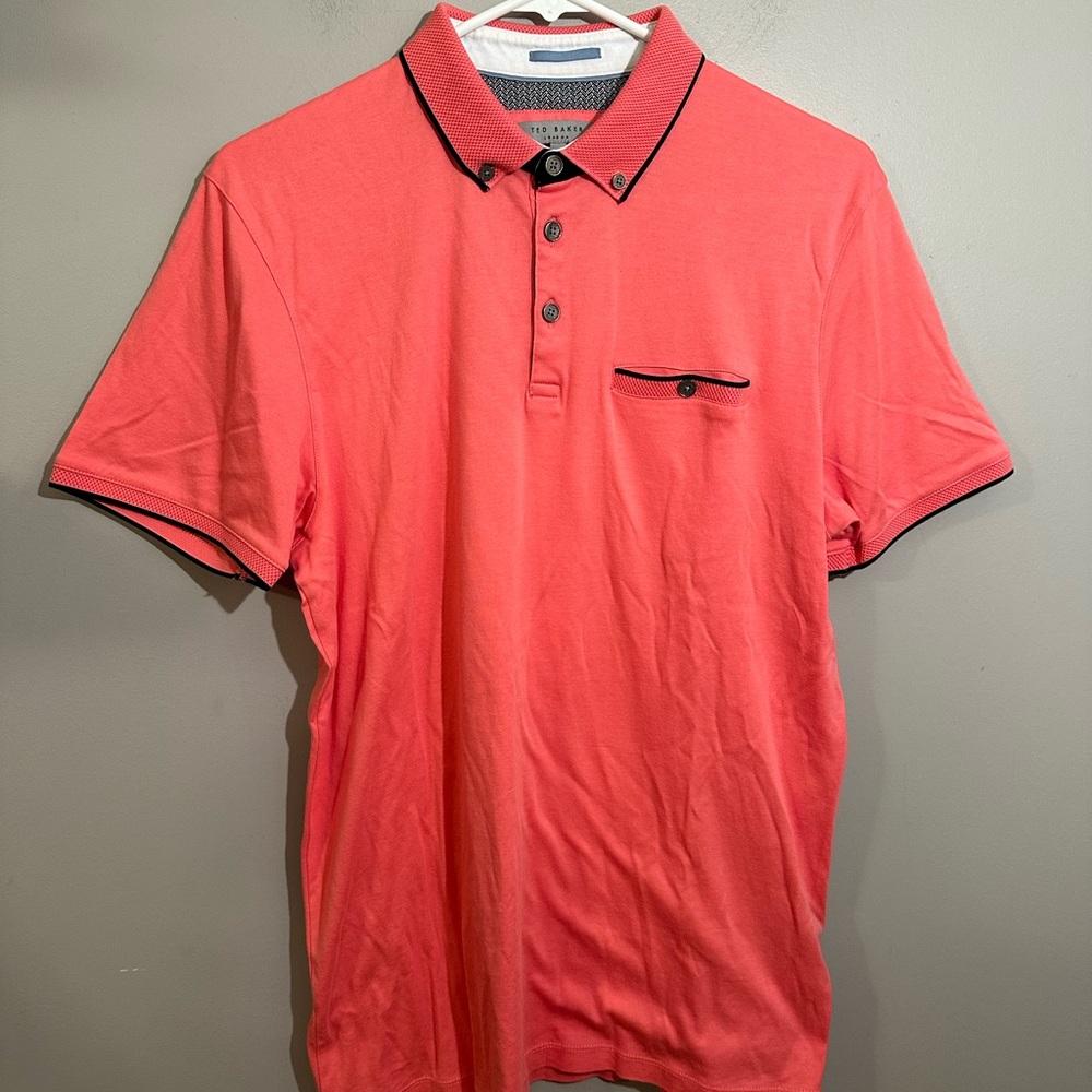 Ted Baker Shirt Mens 4 Pink Salmon Short Sleeve Golf London Preppy